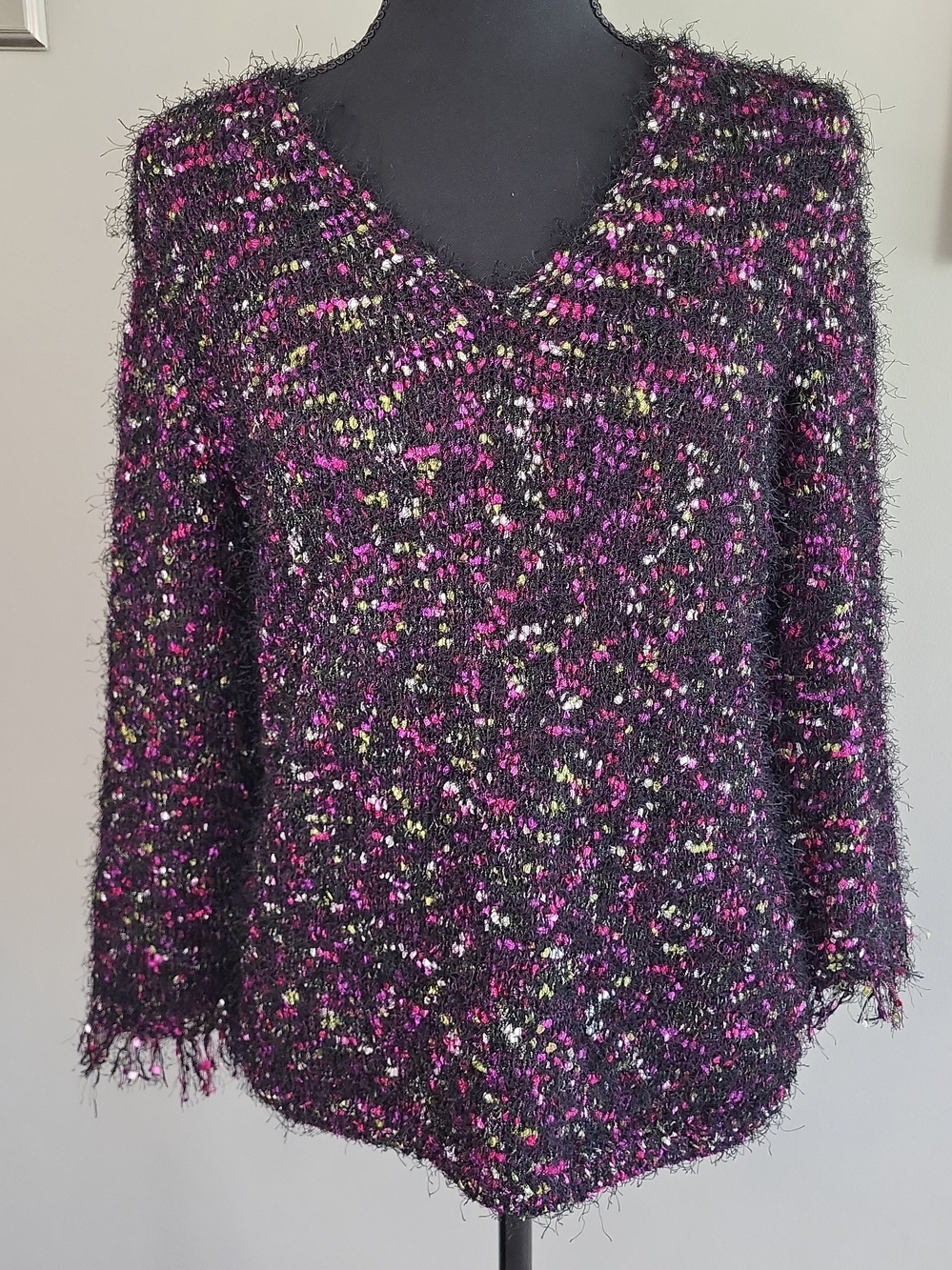 Jones New York Country S Eyelash Fuzzy Sweater Pink Purple Y2K Textured Knit